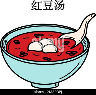 Hong dou Tang, traduction de la soupe chinoise aux haricots rouges. Illustration vectorielle de dessert du nouvel an chinois dans un style Doodle. Illustration de Vecteur