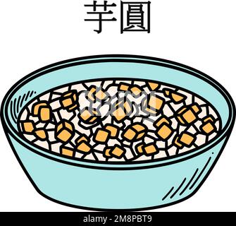 Traduction du taro-ball chinois. Illustration vectorielle de dessert de boules de taro du nouvel an chinois en style doodle. Illustration de Vecteur
