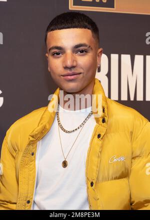 Junior Andre arrive pour le combat KSI v faze Temperrr à OVO Arena, Wembley à Londres. Date de la photo: Samedi 14 janvier 2023. Banque D'Images