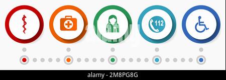 Ensemble d'icônes vectorielles pour la santé, boutons de conception plate de concept de médecine, modèle d'infographie pour l'hôpital Illustration de Vecteur