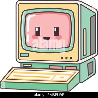 Ancien ordinateur dans un style kawaii Illustration de Vecteur