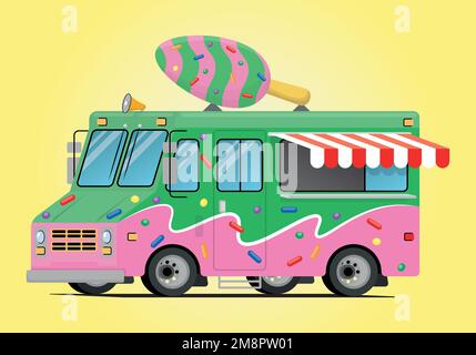 camion alimentaire avec crème glacée dans le même style Illustration de Vecteur