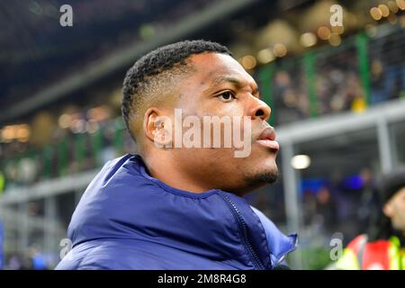 Milan, Italie. 14th janvier 2023. Denzel Dumfries d'Inter vu dans la série Un match entre Inter et Hellas Vérone à Giuseppe Meazza à Milan. (Crédit photo : Gonzales photo/Alamy Live News Banque D'Images