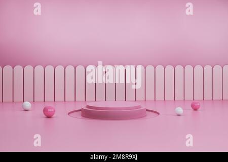 Piédestal rose podium ou plate-forme vide avec fond rose pastel avec ombre minimum de rendu conceptuel 3D Banque D'Images