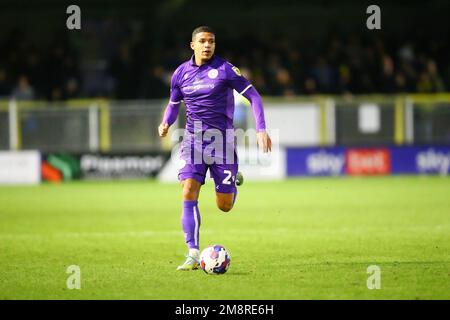 Stade Envirovent, Harrogate, Angleterre - 14th janvier 2023 Luther Wildin (2) de Stevenage - pendant le jeu Harrogate Town v Stevenage, EFL League 2, 2022/23, au stade Envirovent, Harrogate, Angleterre - 14th janvier 2023 crédit: Arthur Haigh/WhiteRosePhotos/Alay Live News Banque D'Images