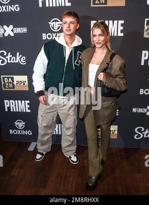 Londres, Royaume-Uni. 14th janvier 2023. HRVY et Mimi Slinger ont assisté au combat KSI contre la brume Temperrr MF Cruiserweight Title à l'OVO Wembley Arena à Londres. Crédit : SOPA Images Limited/Alamy Live News Banque D'Images