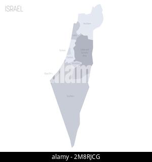 Israël carte politique des divisions administratives - districts, bande de Gaza et région de Judée et Samarie. Carte vectorielle grise avec étiquettes. Illustration de Vecteur