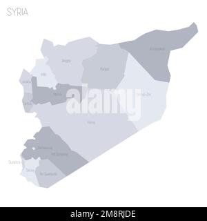 Syrie carte politique des divisions administratives - gouvernorats. Carte vectorielle grise avec étiquettes. Illustration de Vecteur