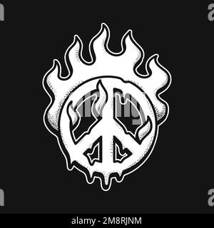 Symbole de paix brûlé dans le feu t-shirt imprimé .dessin animé vecteur graphique illustration logo design Illustration de Vecteur