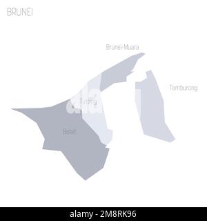 Brunei carte politique des divisions administratives - districts. Carte vectorielle grise avec étiquettes. Illustration de Vecteur