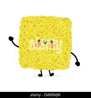 Adorable drôle de personnage de nouilles instantanées. Icône d'illustration de personnage de dessin animé à la main de vecteur kawaii. Isolé sur fond blanc. Mignon asiatique instant nouilles, ramen dessin animé mascotte concept Illustration de Vecteur