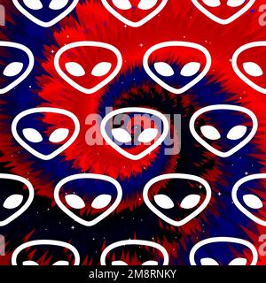 Faces exotiques,arrière-plan de teinture de cravate.Vector teinture de cravate dessin animé fou illustration de personnage.OVNI,extraterrestre,arrière-plan de tiedye,motif,papier peint concept d'impression Illustration de Vecteur