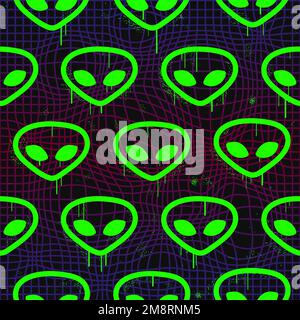 Motif sans couture face extraterrestre et grille de déformation. Illustration du fond d'écran vectoriel. Illustration vectorielle Illustration de Vecteur