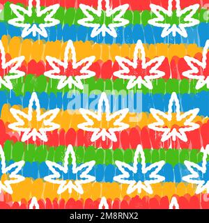 Feuille de cannabis, teinture de cravate fond de motif sans couture.illustration de dessin animé de teinture de cravate vectorielle.60s style,hippie,adventice,marijuana sans couture motif art Illustration de Vecteur