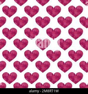 Joli puzzle coeurs fond sans couture. Motif romantique pour Saint Valentin jour, mariage, date. Symboles d'amour. Couleurs rose foncé et blanc. Vecteur jusqu'à Illustration de Vecteur