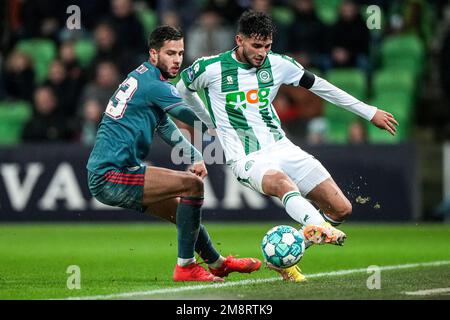 Groningen - David Hancko de Feyenoord, Ricardo Pepi de FC Groningen lors du match entre FC Groningen et Feyenoord à de Euroborg, le 15 janvier 2023 à Groningen, pays-Bas. (Box to Box Pictures/Tom Bode) Banque D'Images