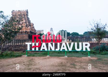 Tableau de photos Namma Thanjavur près du site touristique du Grand Temple de Thanjavur Banque D'Images