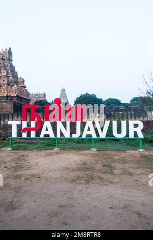 Tableau de photos Namma Thanjavur près du site touristique du Grand Temple de Thanjavur Banque D'Images