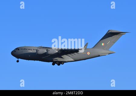 Préfecture d'Ibaraki, Japon - 10 janvier 2023 : avion de transport Boeing C-17 Globemaster III de la Force aérienne indienne. Banque D'Images