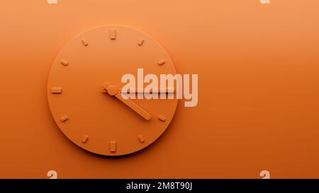 Un rendu 3D de l'horloge orange isolée sur l'arrière-plan vide de la paroi orange Banque D'Images