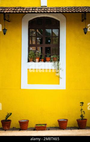 Panaji, Goa, Inde, janvier 7 2023 : bâtiments anciens et maisons portugaises colorées à Fontainhas à Panaji, Goa. Lieux à visiter à Goa Banque D'Images