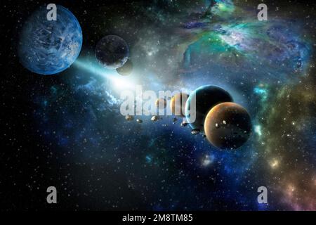 Planètes dans le système solaire de rang dans l'univers étoilé coloré avec copie espace Éléments de cette image fournie par la NASA Banque D'Images
