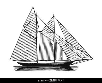 Ancien bateau de pêche, illustration ancienne Banque D'Images