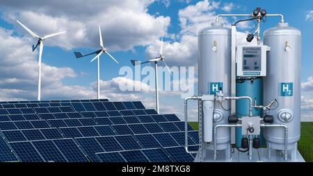 Production d'hydrogène à partir de sources d'énergie renouvelables. Concept d'hydrogène vert Banque D'Images