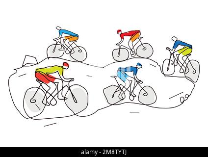 VTT, compétition de cyclo-cross, course cycliste, art stylisé. Illustration amusante du VTT extrême mtb. Mise en plan de ligne continue. Illustration de Vecteur