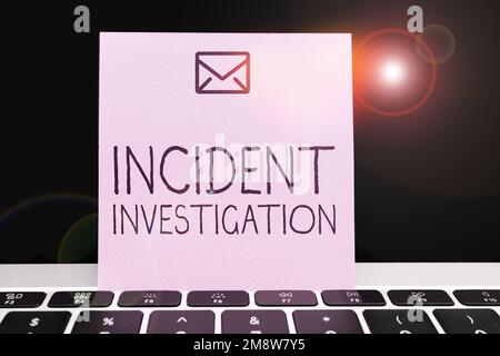 Texte indiquant l'enquête sur l'incident inspiration. Idée commerciale responsable de l'intégrité de l'incident Banque D'Images