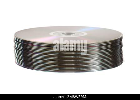 Pile de CD isolée sur blanc Banque D'Images