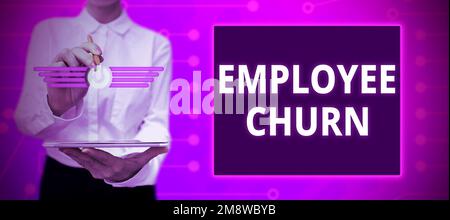 Inspiration montrant le taux de désabonnement des employés. Le taux de changement des postes de travail existants est perdu et de nouveaux postes sont ajoutés Banque D'Images