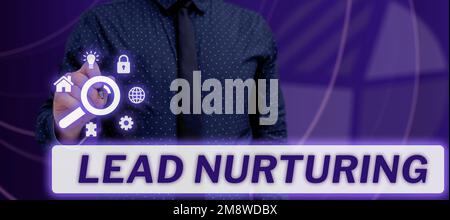 Légende conceptuelle Lead nuring. Méthode de présentation de l'entreprise pour établir une relation avec des clients potentiels Banque D'Images