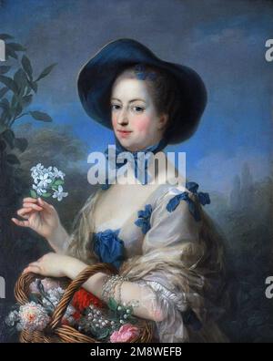 Jeanne Antoinette poisson, Marquise de Pompadour (1721 – 1764), Madame de Pompadour, était membre de la Cour française. Madame de Pompadour en belle Jardinière - v.1754-1755 par Charles-André van Loo Banque D'Images