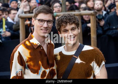 Milan, Italie. 14th janvier 2023. Hunter Doohan, fielder Jewett sont vus au Fendi show pendant la semaine de mode de Milan vêtements pour hommes automne/hiver 2023/2024 à Milan crédit: SOPA Images Limited/Alay Live News Banque D'Images