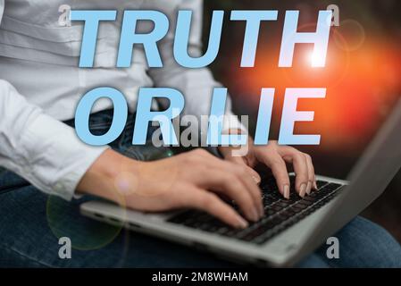 Affiche montrant la vérité ou le mensonge. Photo conceptuelle décision entre être honnête malhonnête choix doute décider Banque D'Images
