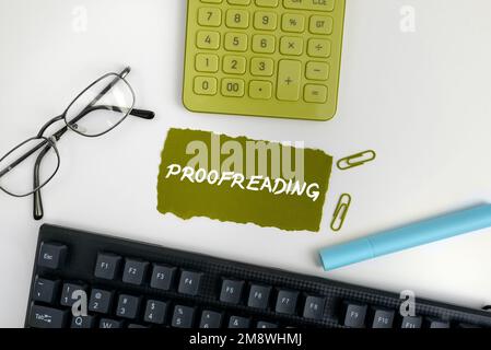 Écriture affichage de texte correction d'épreuves. Mot pour lire et marquer les fautes d'orthographe, de grammaire et de syntaxe Banque D'Images