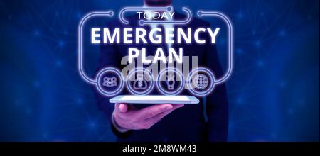 Texte d'écriture Plan d'urgence. Concept commercial des procédures d'intervention en cas d'urgence majeure doivent être préparées Banque D'Images