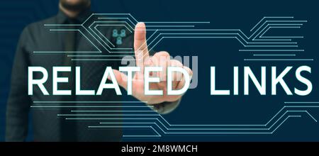 Liens liés au signe écrit à la main. Business concept site Web à l'intérieur d'une page Web Références croisées Liens hypertextes Banque D'Images
