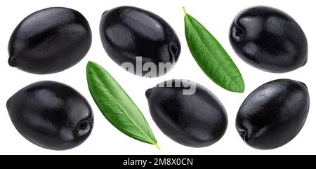Olives noires isolé sur fond blanc Banque D'Images