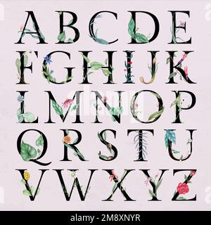 Ensemble de lettres botaniques à motif alphabet et fleurs Illustration de Vecteur