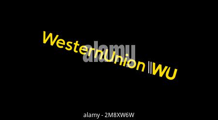 WESTERN Union, logo pivoté, arrière-plan noir B Banque D'Images