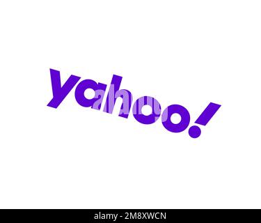 Yahoo!, logo pivoté, fond blanc B Banque D'Images