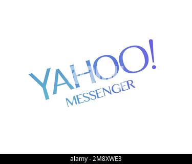 Yahoo! messenger, logo pivoté, fond blanc Banque D'Images