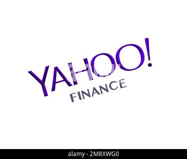 Yahoo! Finances, logo pivoté, arrière-plan blanc Banque D'Images