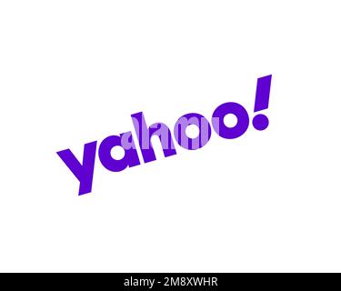 Yahoo!, logo pivoté, fond blanc Banque D'Images