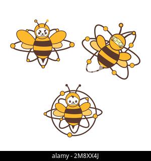 définir le logo du personnage d'abeille atomique et l'icône de vecteur Banque D'Images