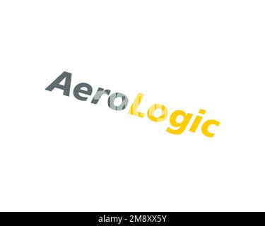 AeroLogic, logo pivoté, fond blanc B Banque D'Images