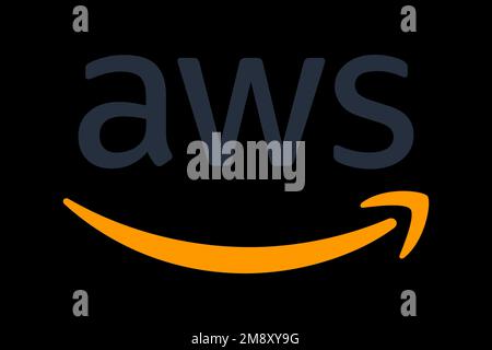 Amazon Web Services, logo, fond noir Banque D'Images