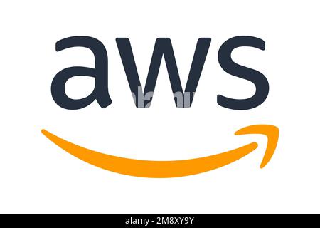 Amazon Web Services, logo, fond blanc Banque D'Images